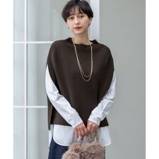 【洗える】コットンリリー モックネックニットベスト