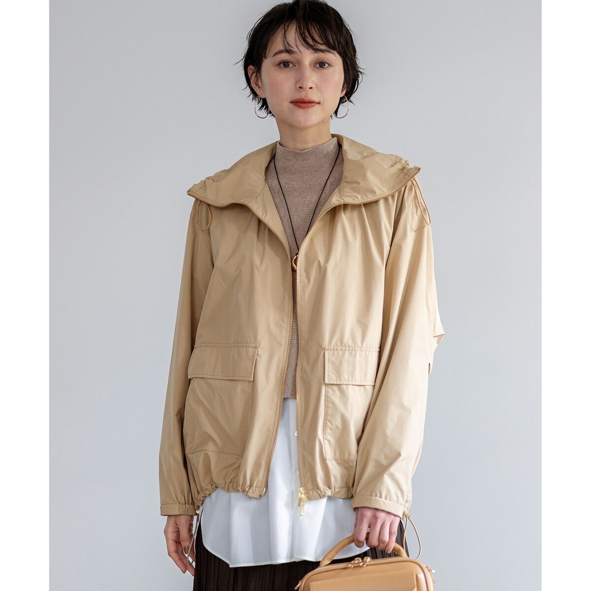 【撥水加工】ソフトメモリータフタ スタンドネック ブルゾン