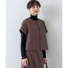 【洗える】ツイーディーカラーミックス ハーフスリーブ ブラウス