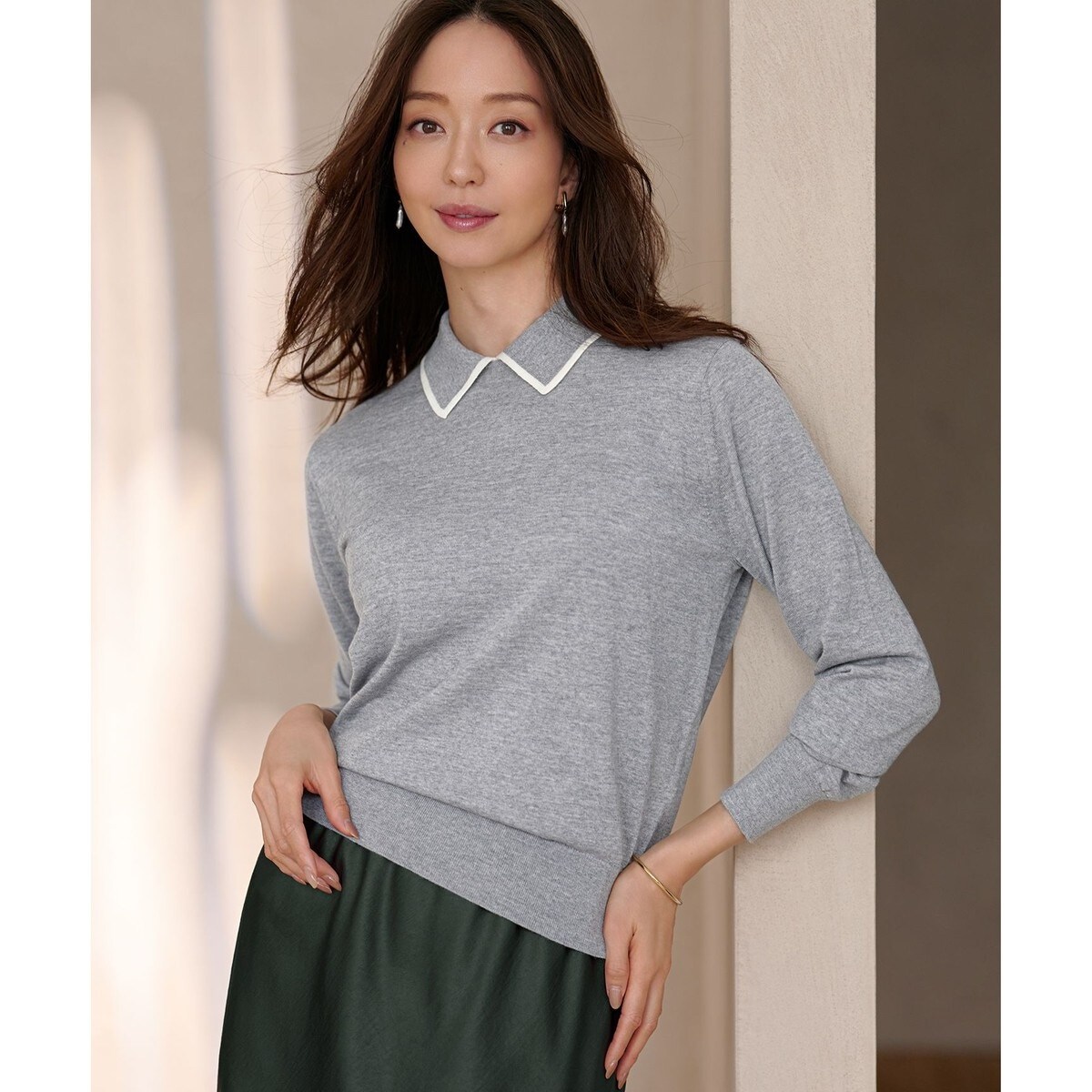 23区　【洗える】ウーステッドウール ポロニット　グレー 洗える】ウーステッドウール ポロニット / 23区 | ファッション通販