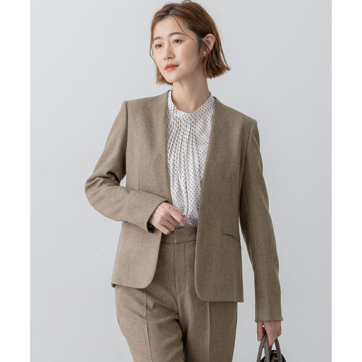 洗える】ウールライクカルゼ ノーカラー ジャケット | 23区(23KU