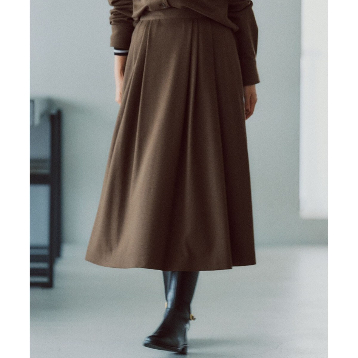 【洗える】ウールミルドジャージー タック スカート