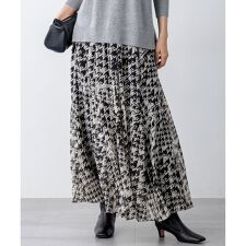 【洗える】ハウンドトゥースアートプリント ギャザー スカート