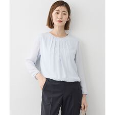 【洗える】シルキーデシン ボールチェーン バルーン ブラウス