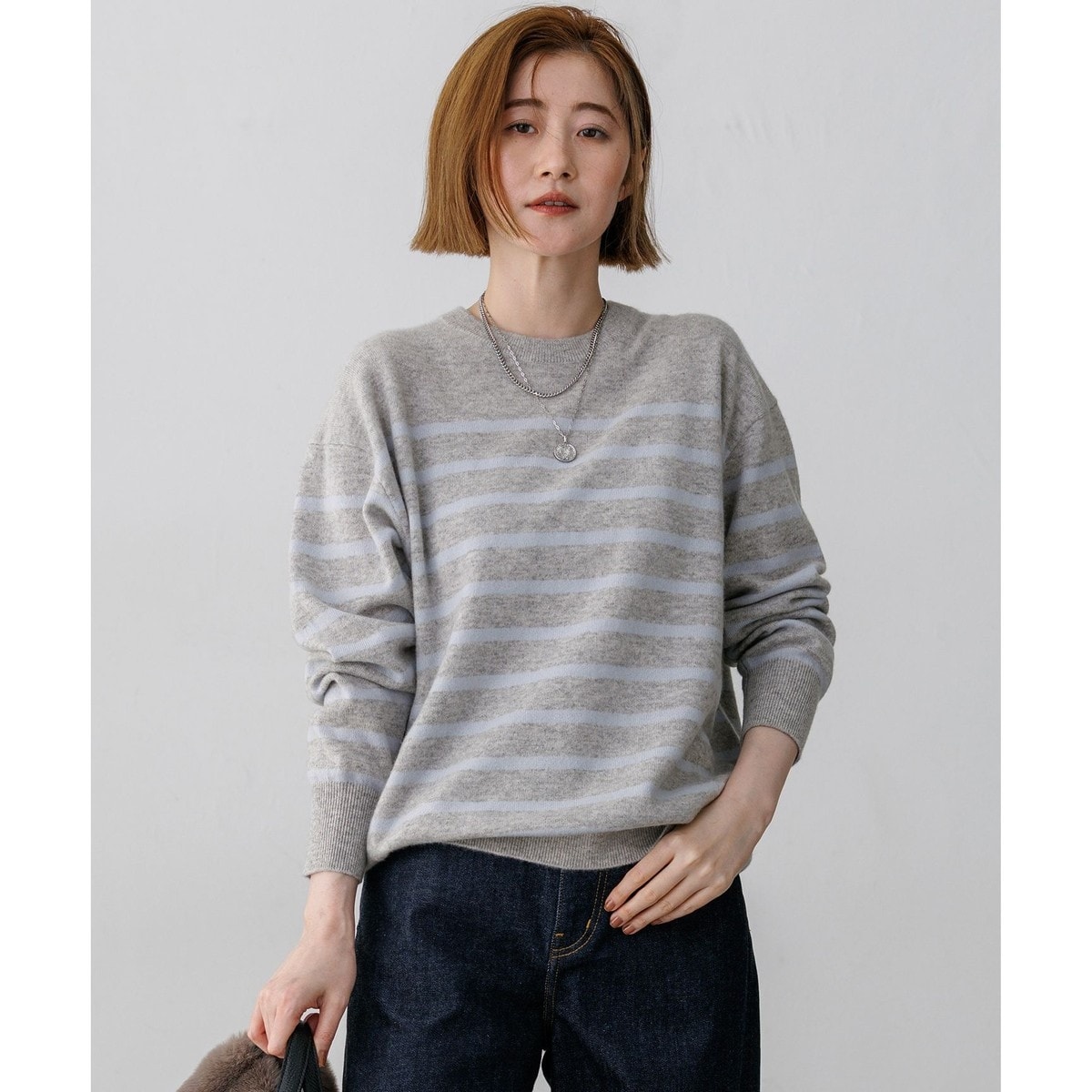 Inside 23 カシミヤニットプルオーバー GRAY M 新品未使用 見上愛さん着用】ピュアカシミヤ クルーネック ニット | 23区(23KU