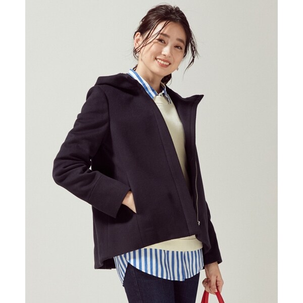 美品 組曲 ＦＢビーバー フード付きショートコート カシミヤ ベージュ系 L 23区（大きいサイズ） ウールカシミヤビーバー フード付き ショート