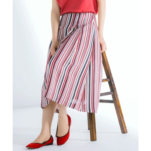 赤と白のストライプ フレアスカート CHANEL 36 赤と白のストライプ