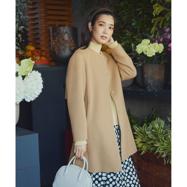 ベルト付き】バックフリルノーカラーコート | 組曲(KUMIKYOKU