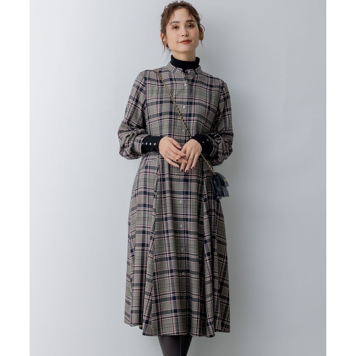 組曲【2WAY】ラメフラノ フリル襟ワンピース グレー 2WAY】ラメフラノ