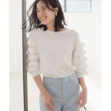 【WEB限定カラーあり】MINA 袖フリルニットプルオーバー