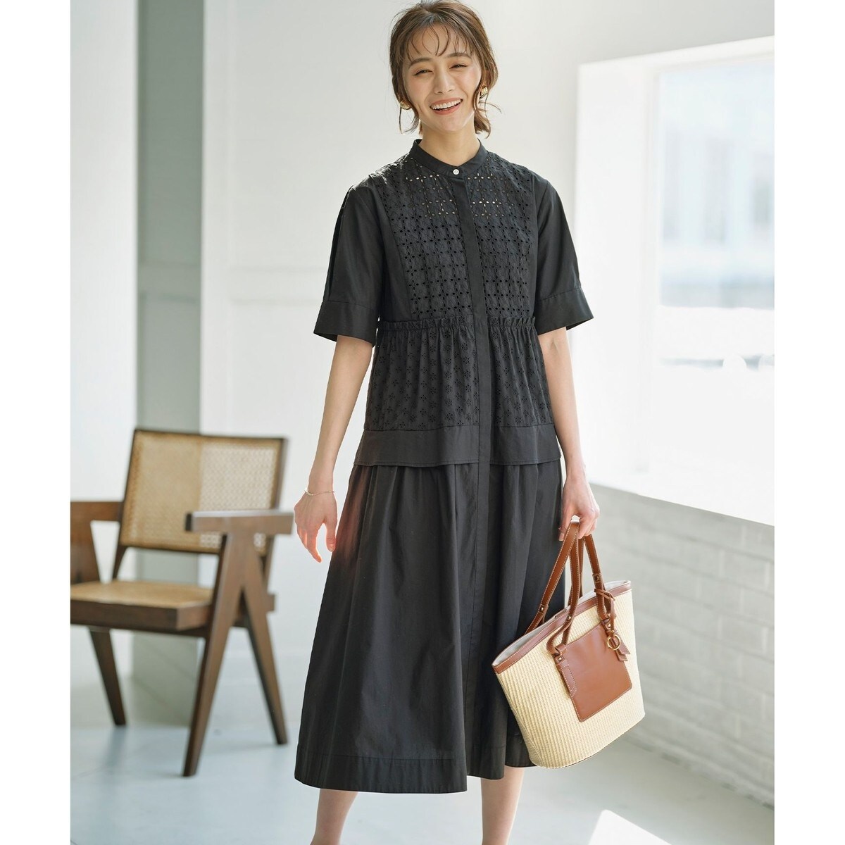 美品✨組曲　エンブロイダリーレース シャーティング ロングワンピース　白　刺繍 セール 40%OFF】エンブロイダリーレース シャーティング
