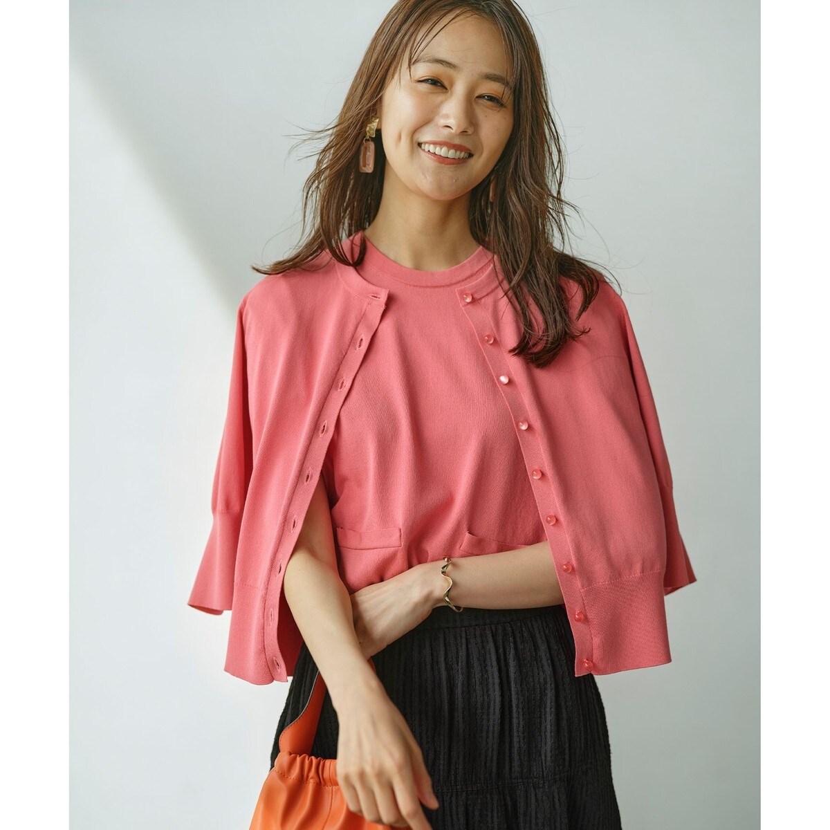 【洗える・6色展開】CANDYボタン 半袖カーディガン