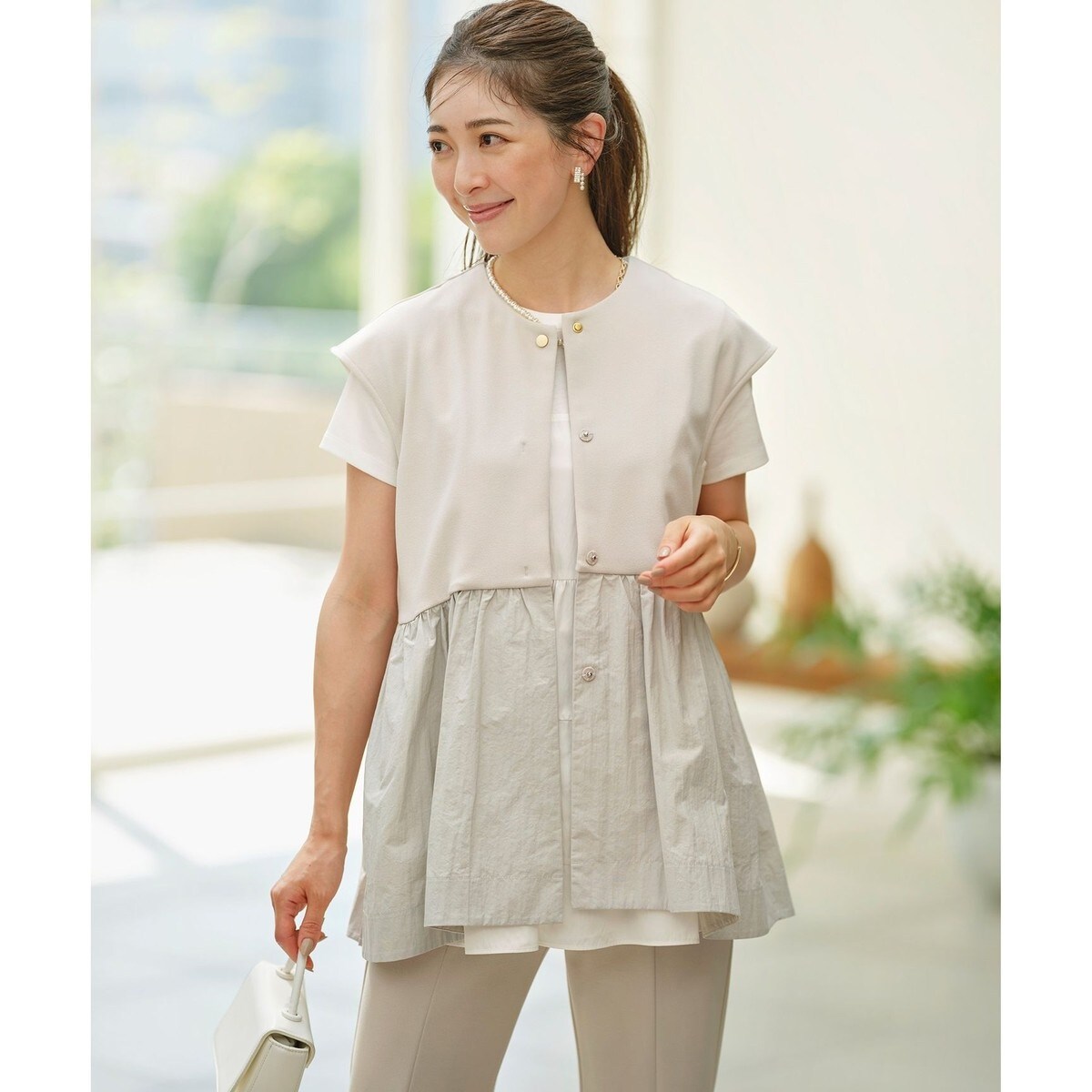 ソフト ジョーゼット ペプラム ジレ -マシンウォッシャブル