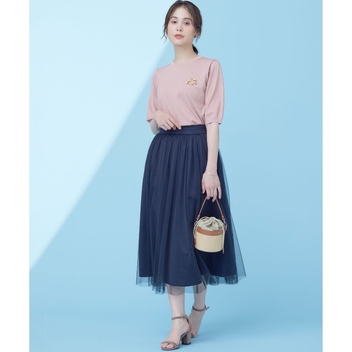 【WEB限定・2SET】シャイニーラメニット×チュールスカート