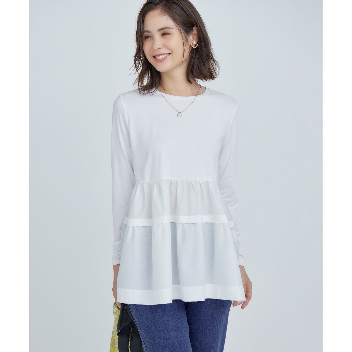 yori 速乾裏毛ティアードフリルカットソー ホワイト yori 速乾裏