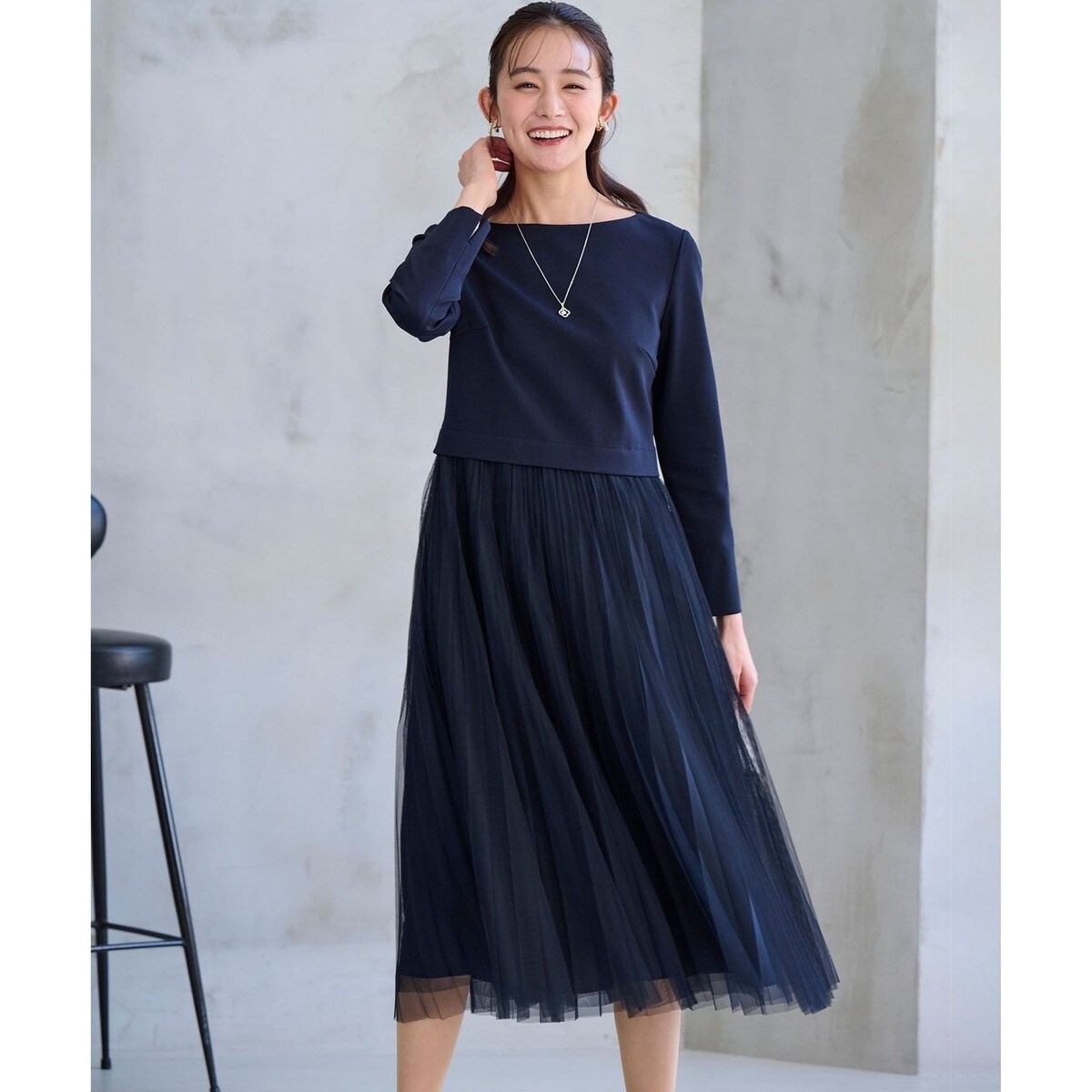 KUMIKYOKU NAVY】コンフォータブルドレープ レース襟ワンピース | 組曲
