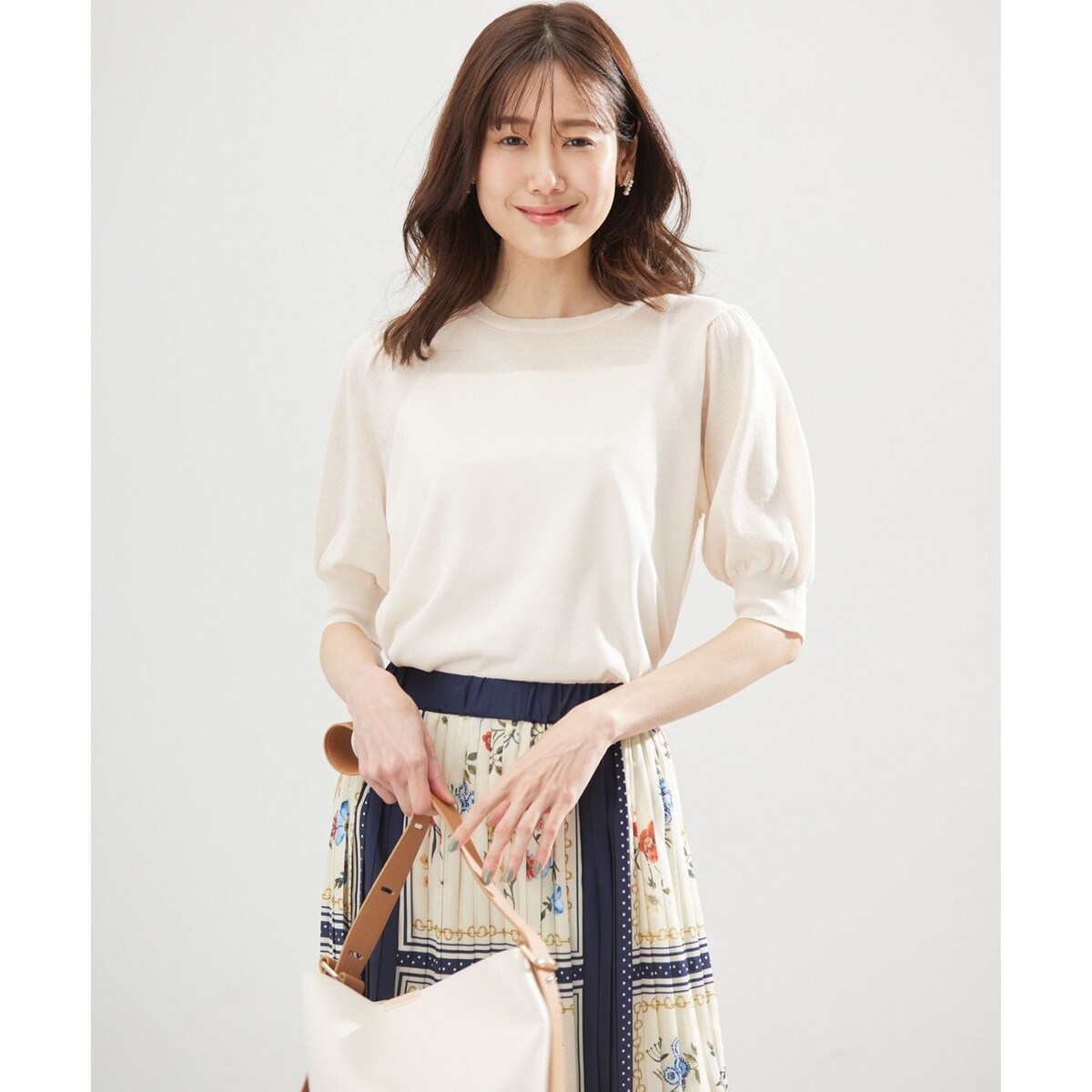 シアーパフ袖 ニット