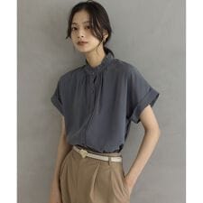 バウンディングシャーティング バンドカラーフリル ブラウス