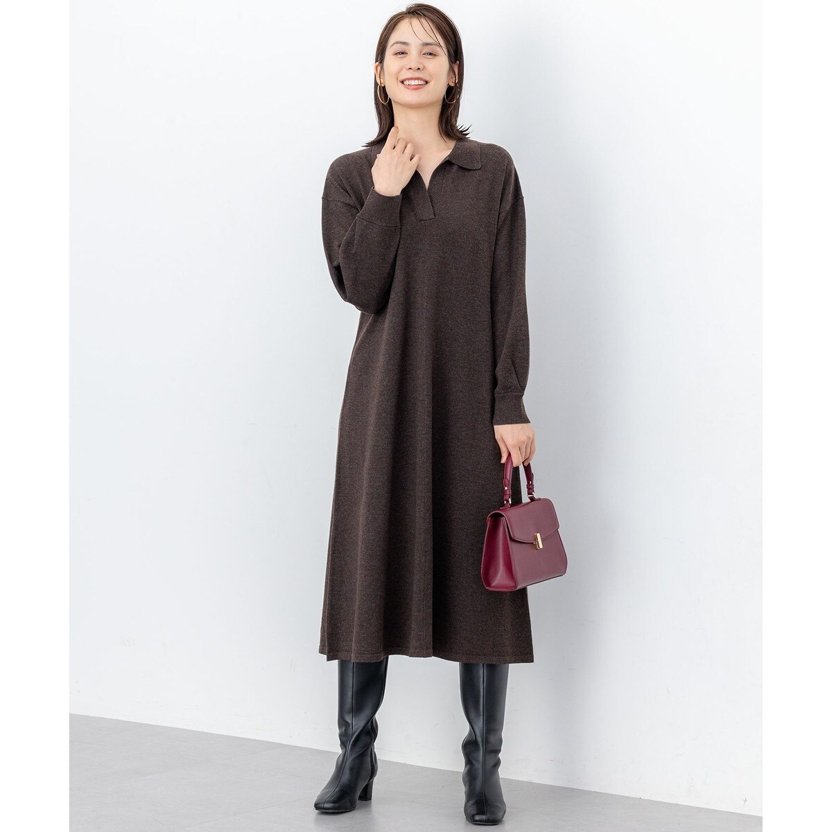 滝沢眞規子さん着用/一部店舗限定/洗える】ニットコンビジャカード