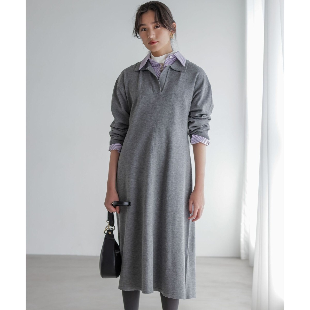 n roBa 組立済み完成品 加藤ローサさん着用】スキッパーニット ワンピース | 組曲(KUMIKYOKU