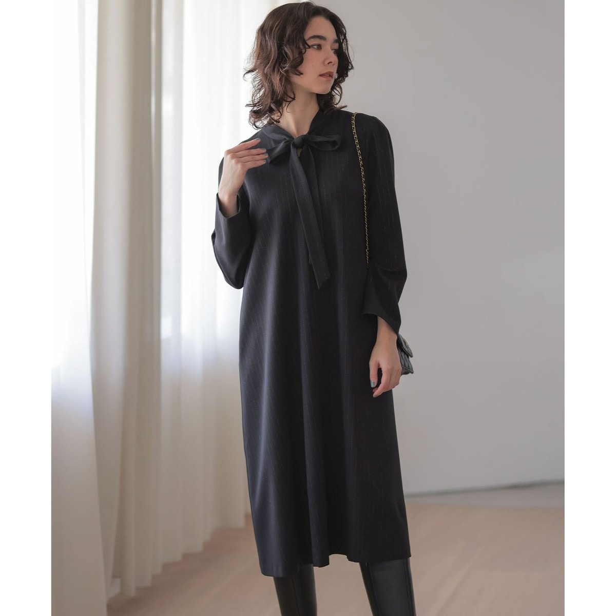 【組曲】2way ラメフラノフリル襟ワンピース 2WAY】ラメフラノ フリル襟ワンピース | 組曲(KUMIKYOKU