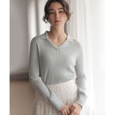 ラメリブポロ襟 ニット