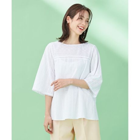 人気につきNEWカラー追加！】コットンレースフレアスリーブ ブラウス 