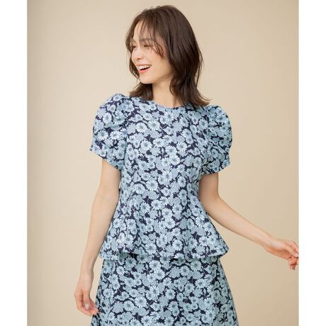 組曲×setsuko sagittaire】バイカラーフラワープリント ブラウス  