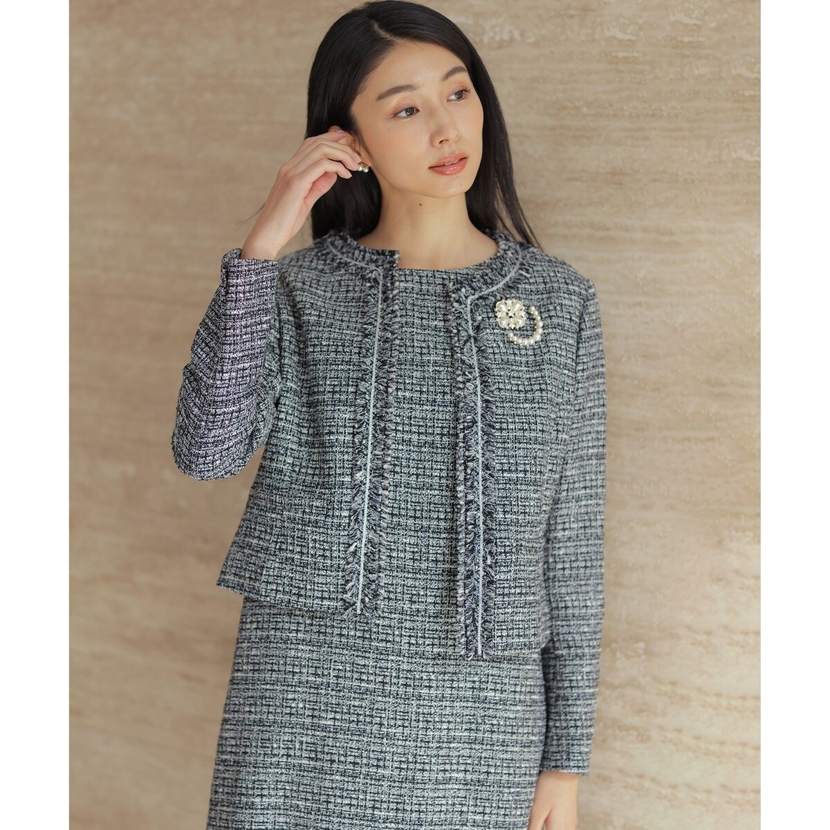 KUMIKYOKU NAVY】ダブルクロスストレッチノーカラーコート | 組曲