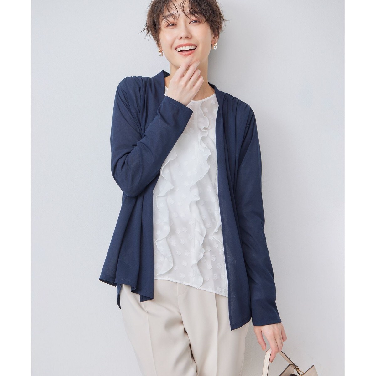 【新品タグ付】組曲 UVケア パウダリージョーゼットカーディガン アイボリー M セール 40%OFF】【UVケア・冷房対策】パウダリージョーゼット
