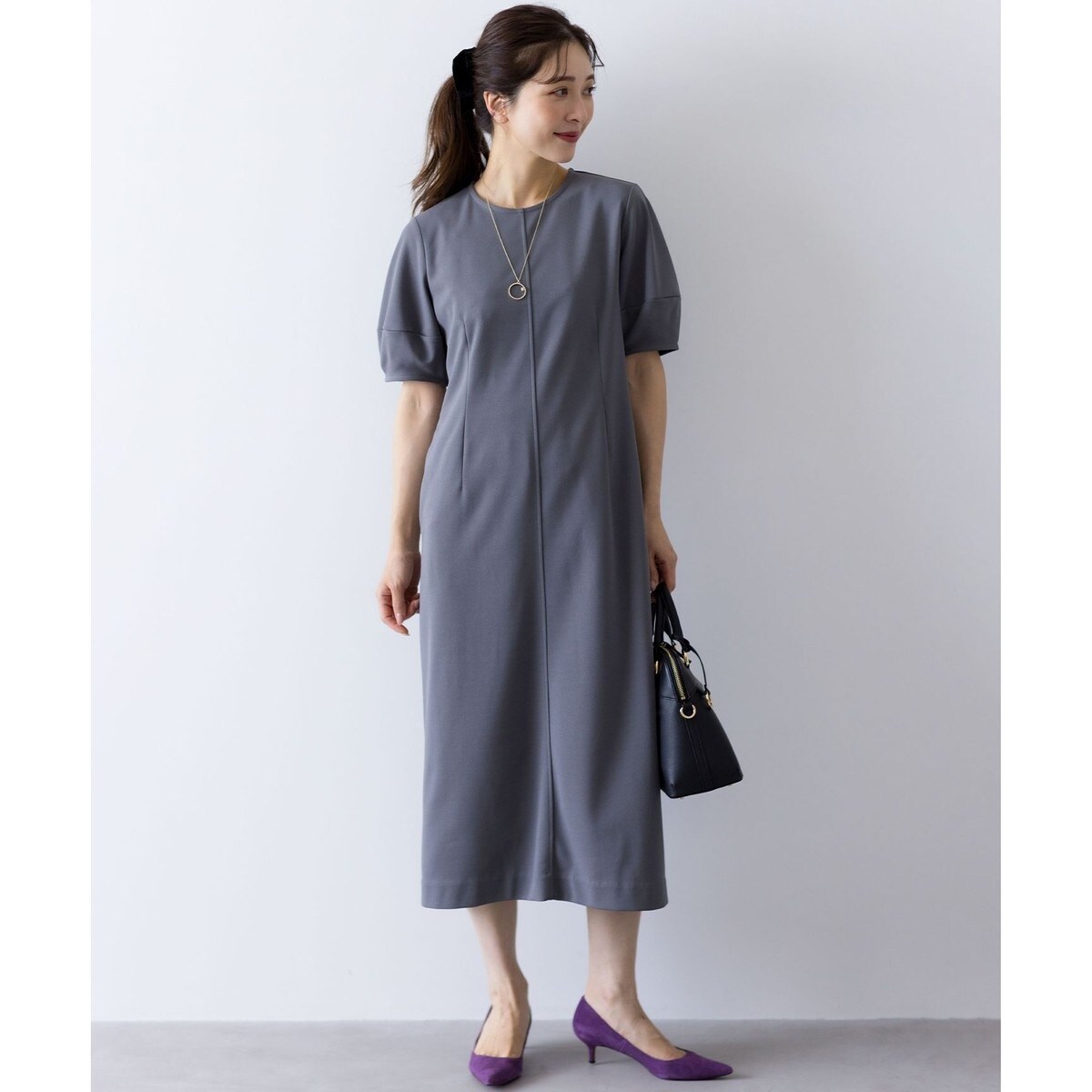 23区【接触冷感/洗える】ストレッチラミータフタ ワンピース セール】 【接触冷感/洗える】ストレッチラミータフタ