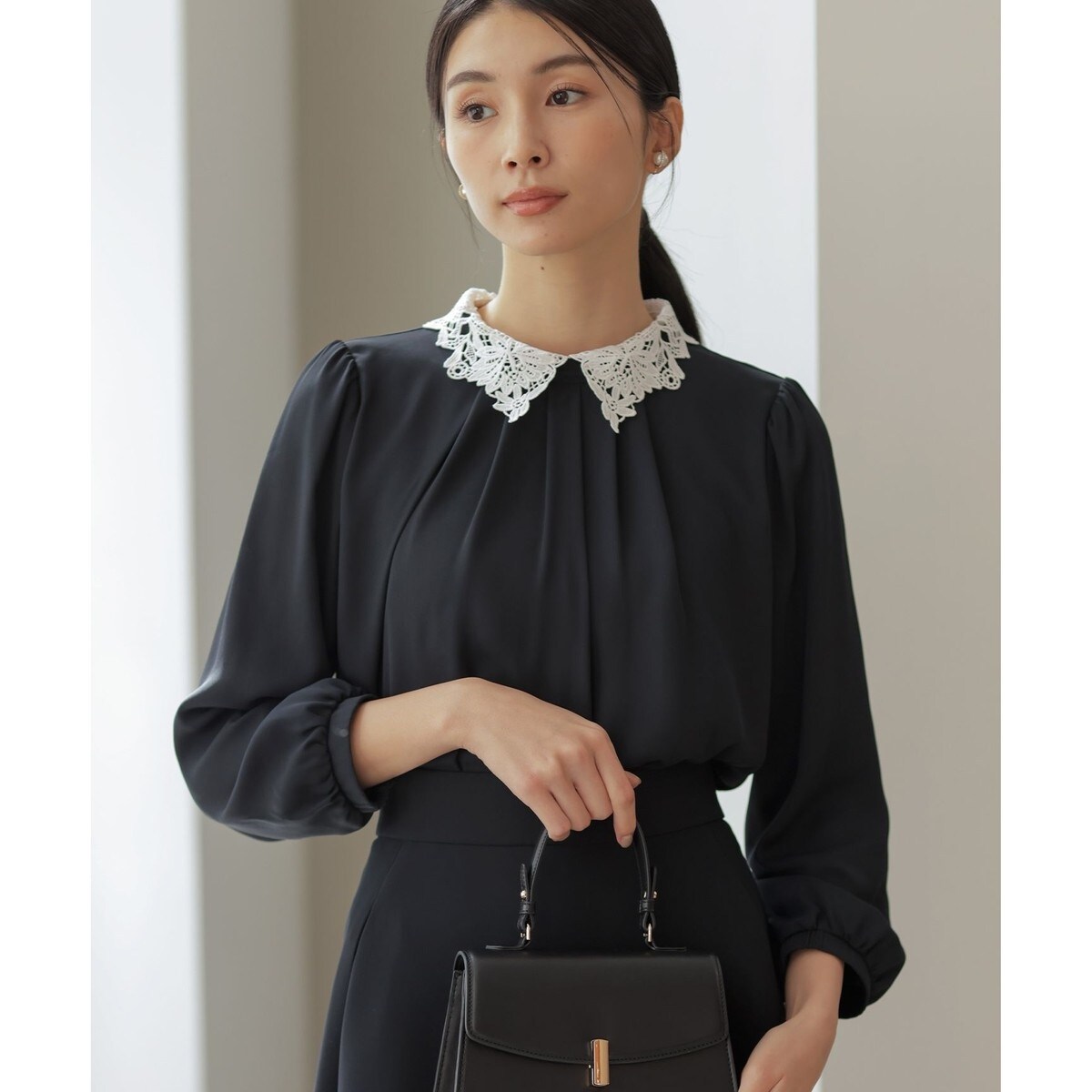 【WEB限定・2WAY】ジョーゼットシフォンレース襟 ブラウス
