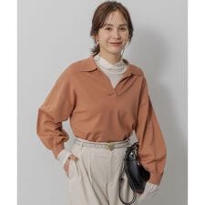 【加藤ローサさん着用】ポロ襟ストレッチニット