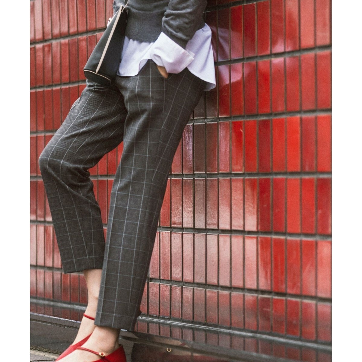 ランダムチェック テーパードパンツ（KJ25） マガジン掲載ランダムチェック テーパードパンツ（KJ25） （ピンク系3）