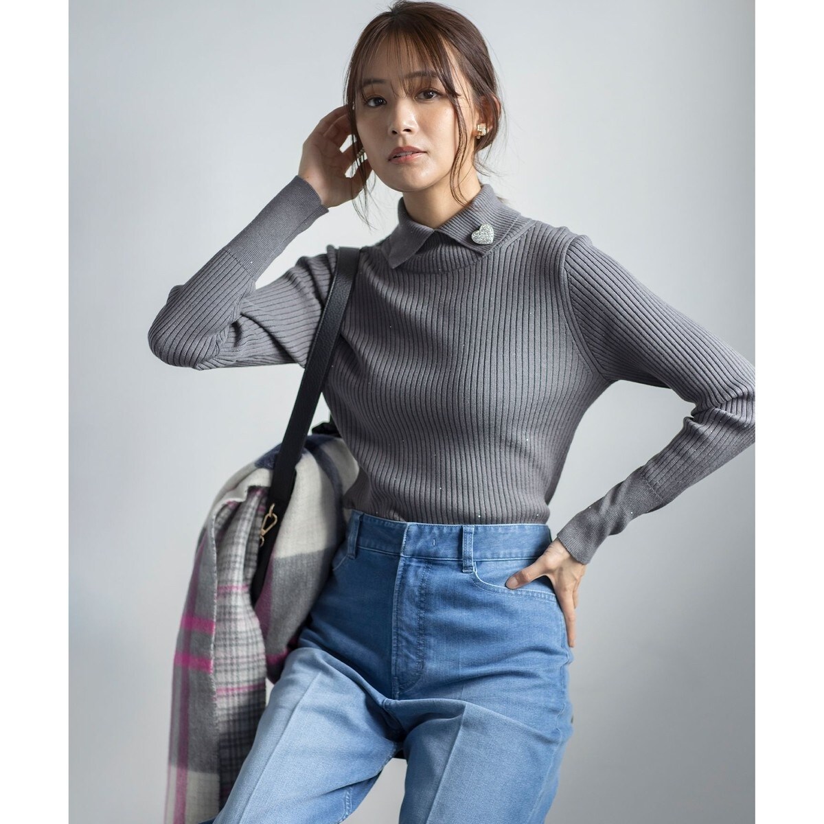 ニット セーター ELENAスパンコール襟デザイン ニット レディース 前後着用・手洗い可】ELENAスパンコール襟デザイン ニット