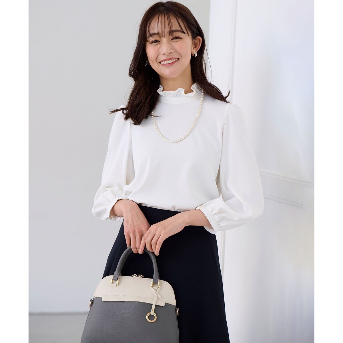 KUMIKYOKU NAVY】ジョーゼットシフォン スタンドフリルブラウス