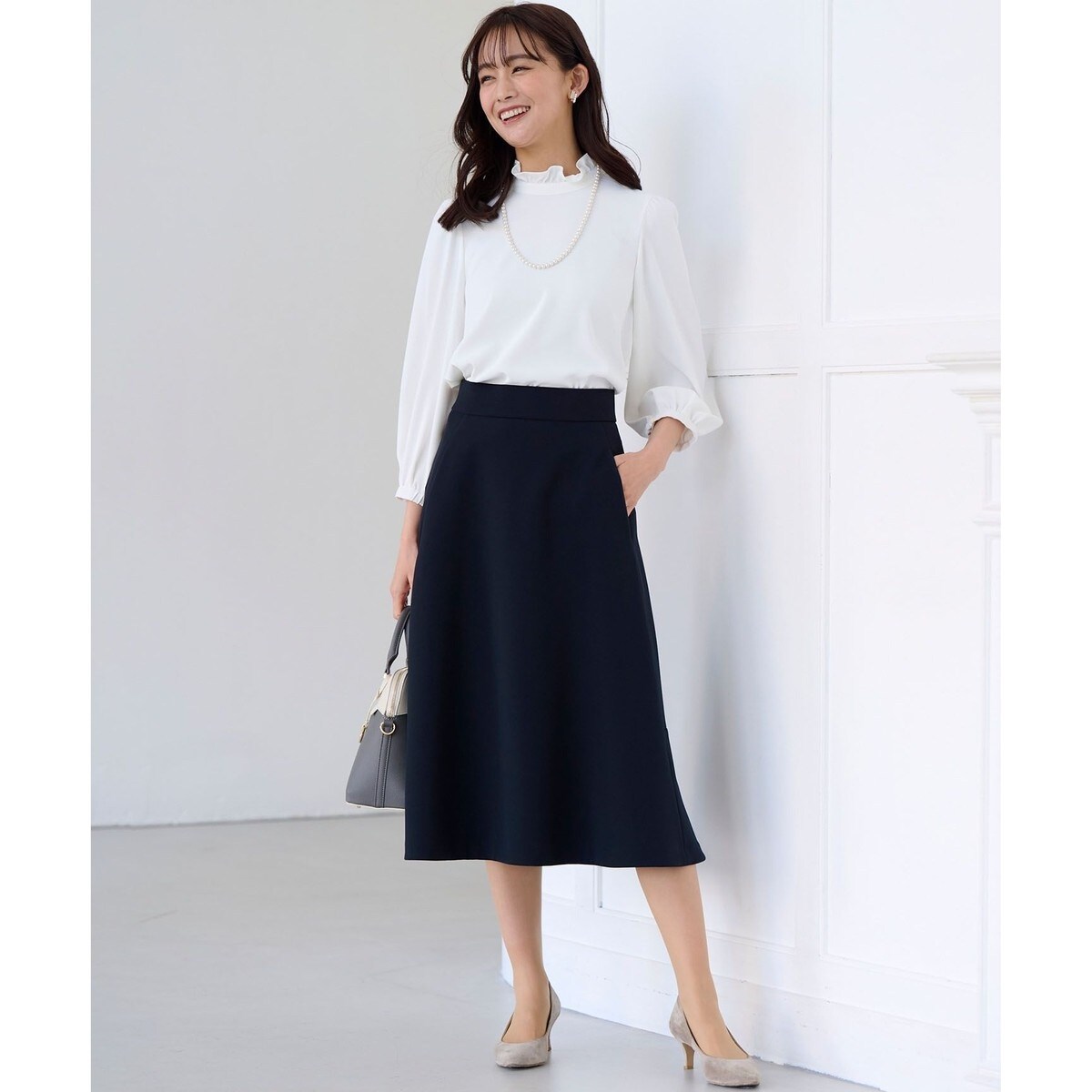 KUMIKYOKU NAVY】ジョーゼットシフォン スタンドフリルブラウス