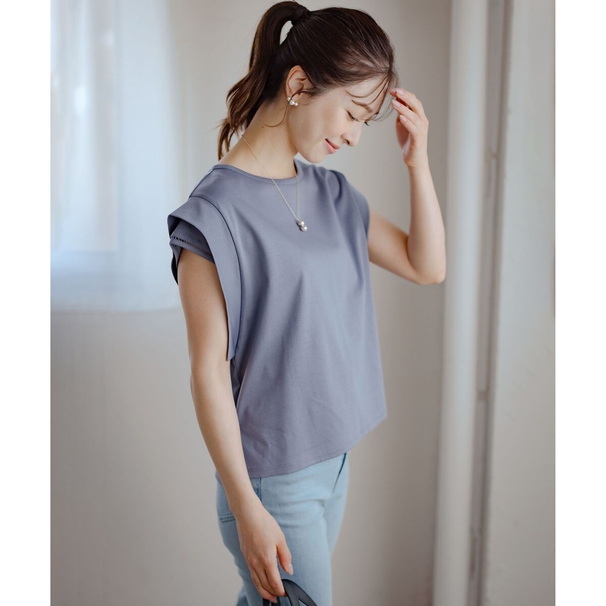 2024.SS！新品！組曲（L）【接触冷感】ビスチェレイヤードTシャツ　ブラック 接触冷感】ビスチェレイヤードTシャツ / 組曲 L | ファッション