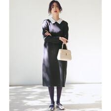 レースライク襟付きニットワンピース