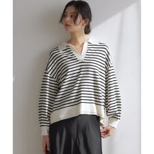 【加藤ローサさん着用】ポロ襟ストレッチニット