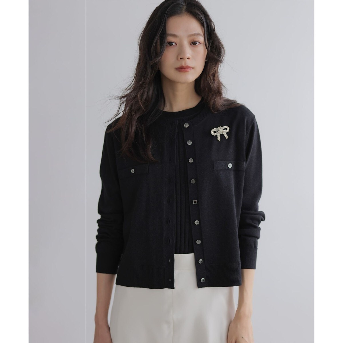 ラメ入りブラックカーディガン・アンサンブル ラメ入りアンサンブルニット（アンサンブル）｜組曲（クミキョク