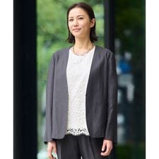 【XSサイズ~/洗える/セット可】キュプラリネンシャンタン ノーカラージャケット