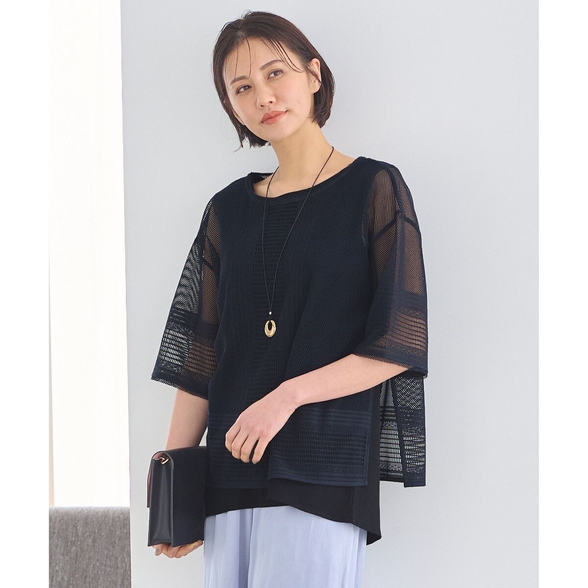 自由区　洗える　レースEDGE Tシャツ＆インナータンクトップセット トップス カタログ掲載・洗える】レースエッジ Tシャツ&タンクトップ