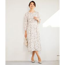 【洗える】ウォーターカラーフラワープリント ワンピース