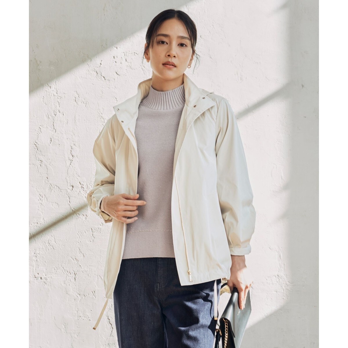 24ss 新品未■自由区■撥水加工 UVケア ライトグログラン フーデッドコート 自由区｜【撥水加工・UVケア・洗える】ライトグログランフーデッド