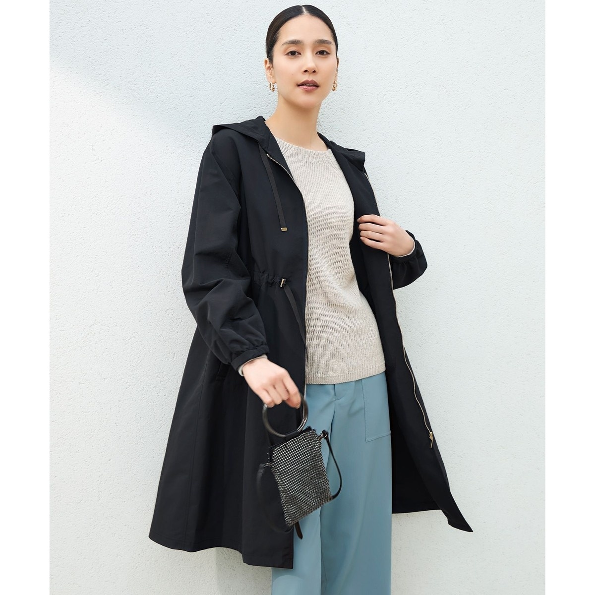 自由区フーデッドコート美品 SHIHOさん着用・撥水加工・UVケア・洗える】ライトグログラン