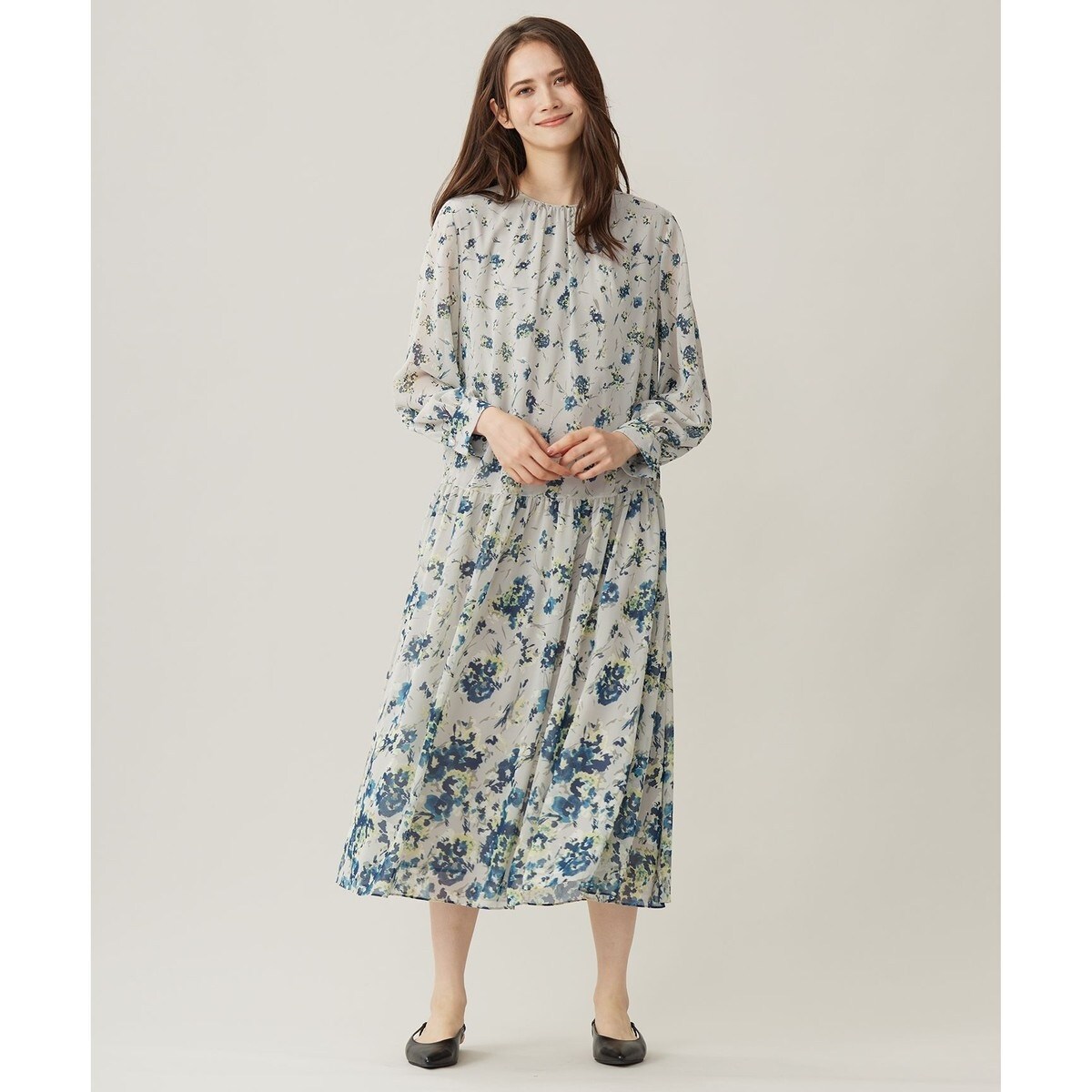 自由区　オータムダリアプリント ワンピース 洗える】オータムダリアプリント ワンピース | 自由区(JIYU-KU