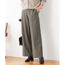【撥水加工・洗える】TRギャバ裏起毛チェック柄ワイド パンツ