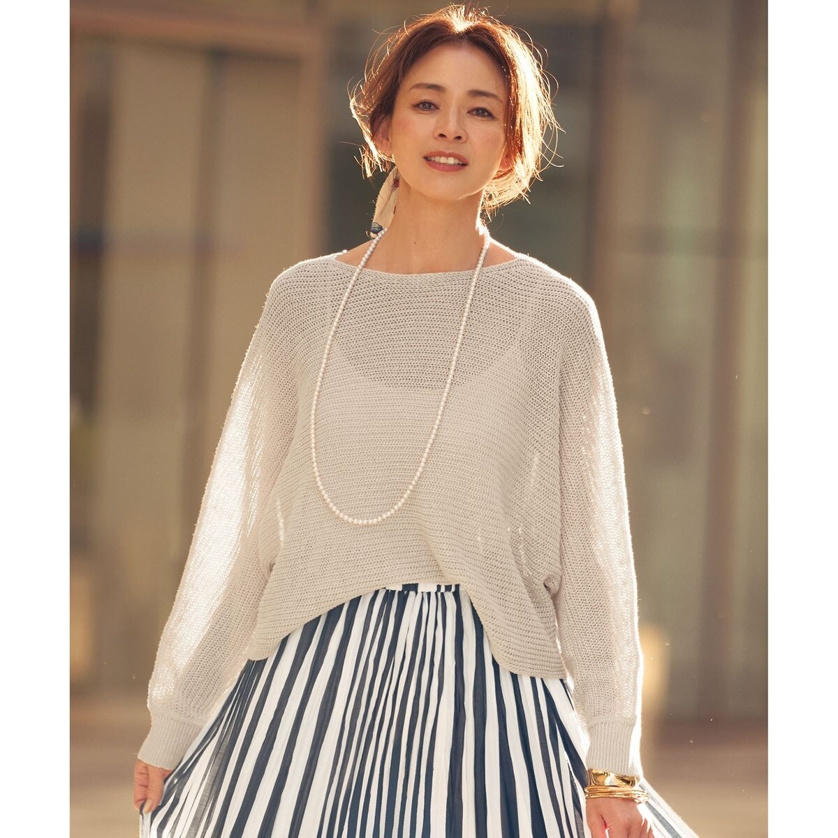 【SHIHOさん着用・接触冷感・UVカット・洗える】クレープストレッチAライン ニット SHIHOさん着用・接触冷感・UVカット・洗える】クレープ