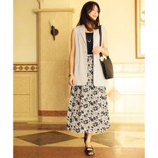 【SHIHOさん着用・洗える】リネンライクフラワープリント スカート